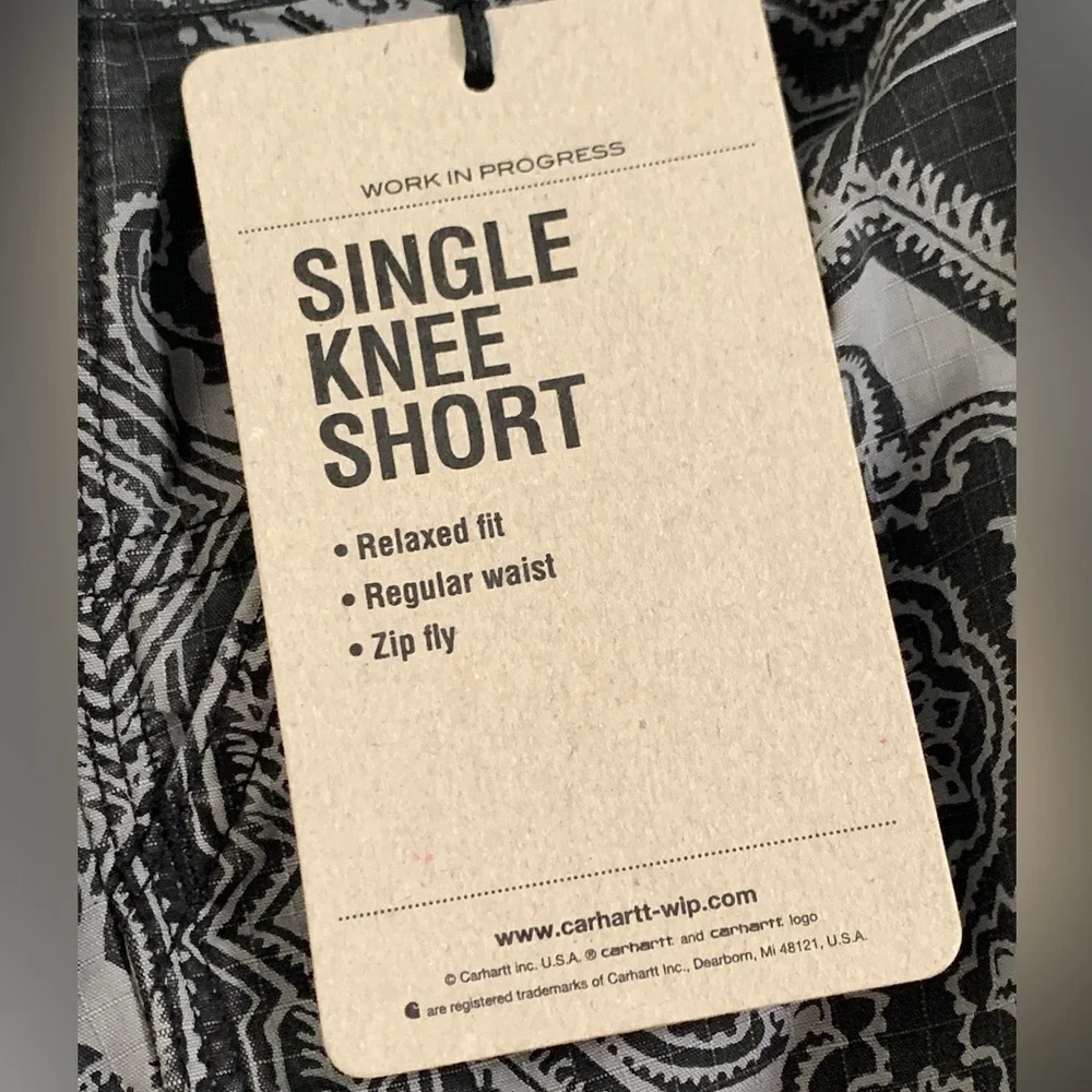 NWT Carhartt WIP Single Knee Short Columbia Ripstop Black Heavy Stone Wash